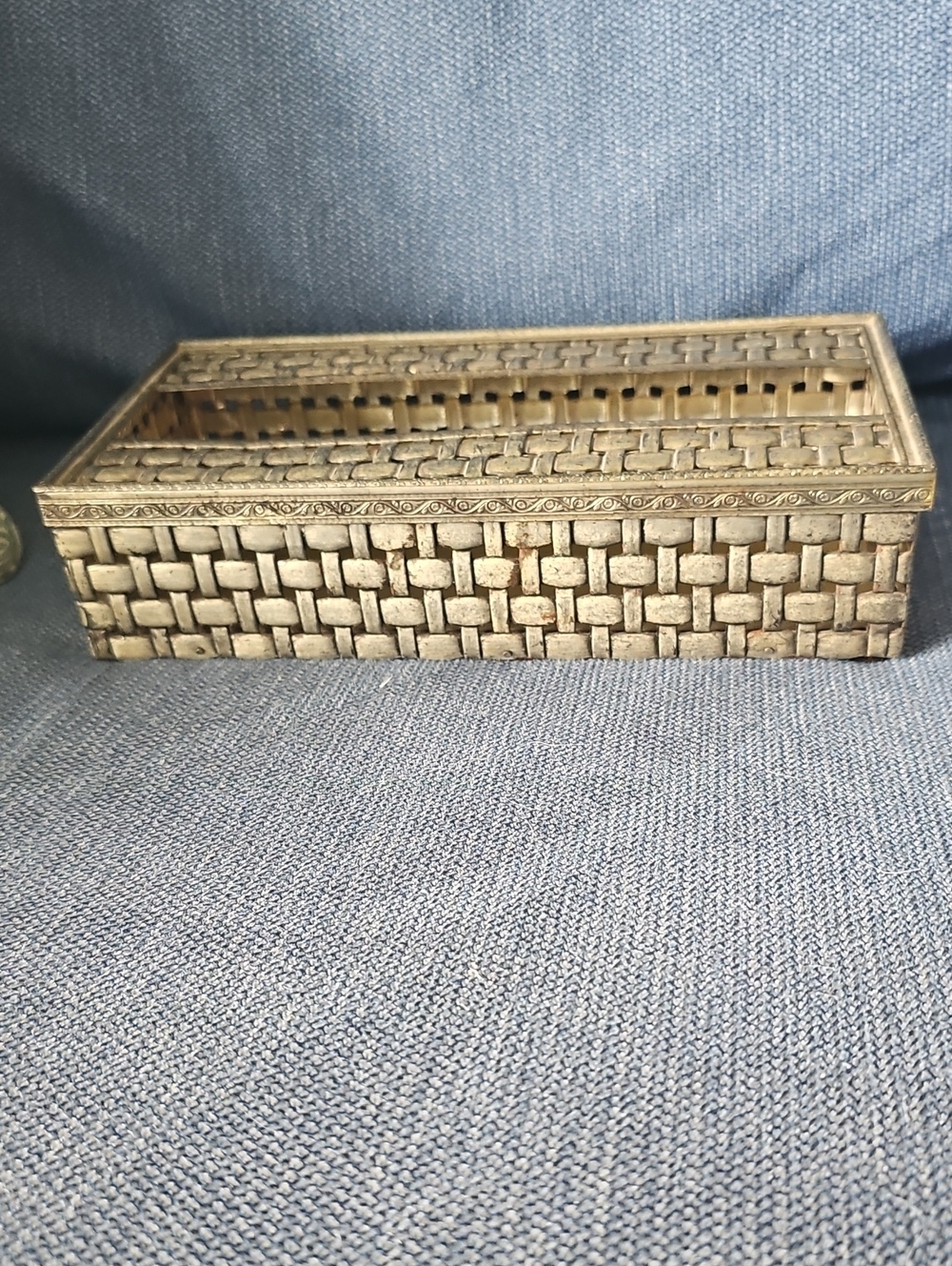 Vintage Tissue Box Woven Metal Rectangular Kleenex Bathroom Antique Gold